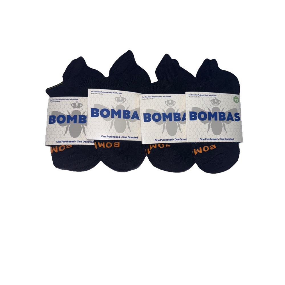 4‎ Pair Bombas Youth Black Ankle Honeycomb Socks Size XS 6778 Kids Shoe Sz 1-3